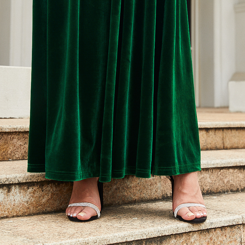 Elegant Velvet Maxi Dress - Autumn Winter Long Sleeve Floor Length Evening Gown